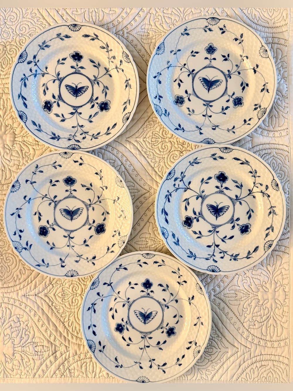 Set of 5 Bing & Grondahl Butterfly Design Danish Porcelain Luncheon Plates